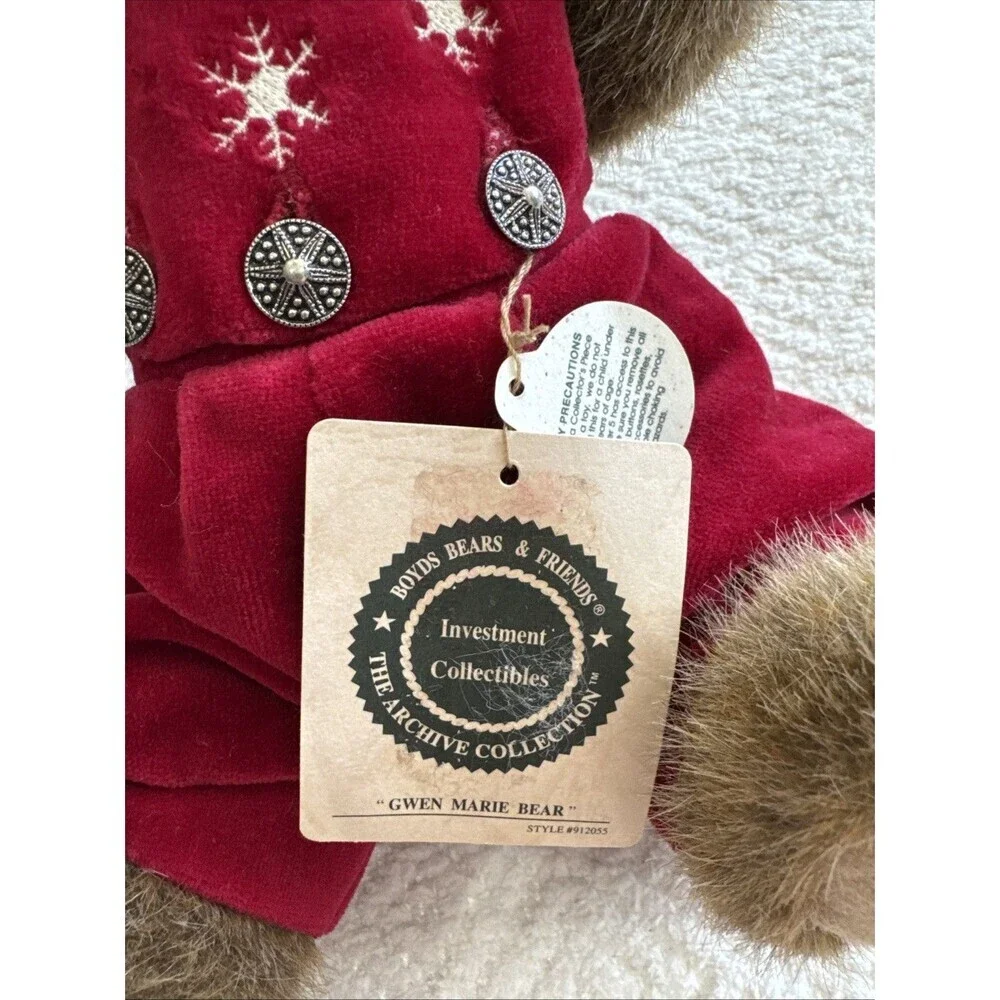 Boyd's Bears The Archive Collection Gwen Marie Bear #912055 Jointed Red Bow 12